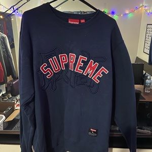 Supreme Kanji Crewneck Worn Once, Navy Blue / Red